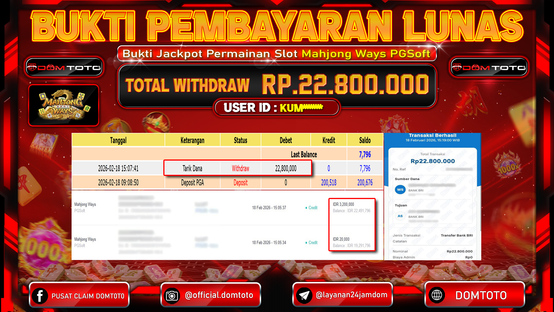 JACKPOT SLOT Mahjong Ways PGSoft 18 FEBRUARI 2026